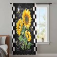 thumbnail image 4 of Sunflower Black Sheer Curtains 72 Inches Long, Vintage Farm Bee Black White Plaid Light Filering Curtains, Breathable Simi Curtain Privacy Drapes for Living Room Bedroom Lightweight Window Treatment, 4 of 9