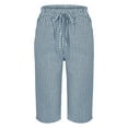 thumbnail image 4 of Women's Pants Fashion Shorts For Women Elastic Waist Striped Casual Short Loose Cotton And Linen Shorts, 4 of 7