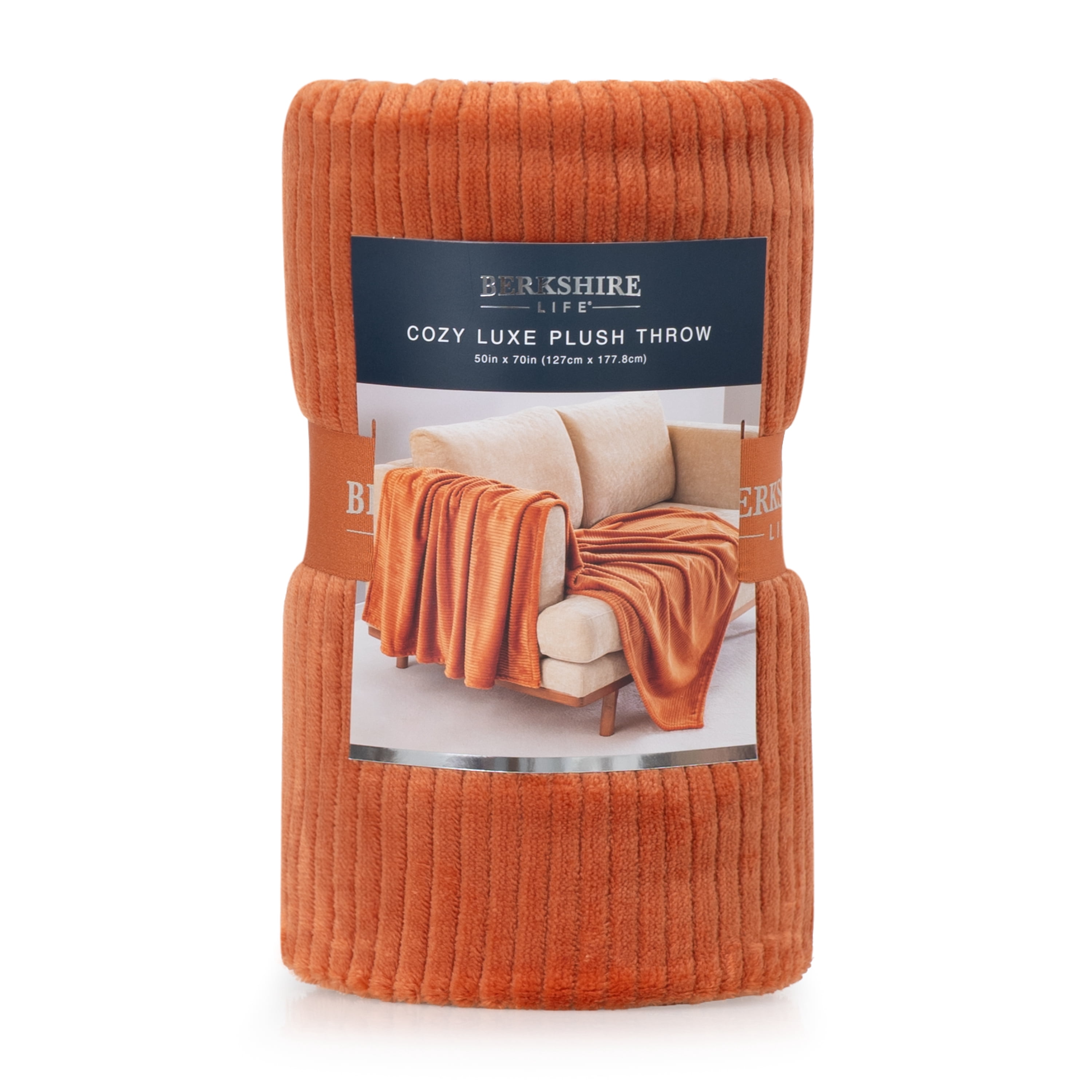 Berkshire Life Burnt Orange Cozy Classic Plush Oversized Ribbed Textured Throw Blanket