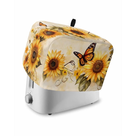 Sunflower Toaster Cover 4 Slice, Butterfly Spring Floral Retro Dustproof Bread Machine Oven Cover with Storage Pockets, Fits Most Kitchen Toasters Protector