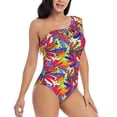 thumbnail image 3 of Sikiie Colorful Bananas Print Women One Piece Swimsuits Tummy Control One Shoulder Bathing Suits Ruffle Swimwear, From S to XXL-XX-Large, 3 of 6