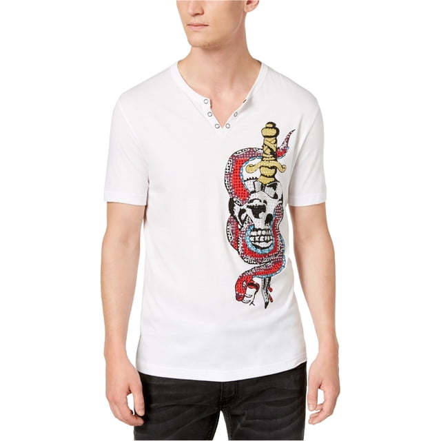 INC - Camiseta adornada con calavera de serpiente y espada para hombre, color blanco, grande