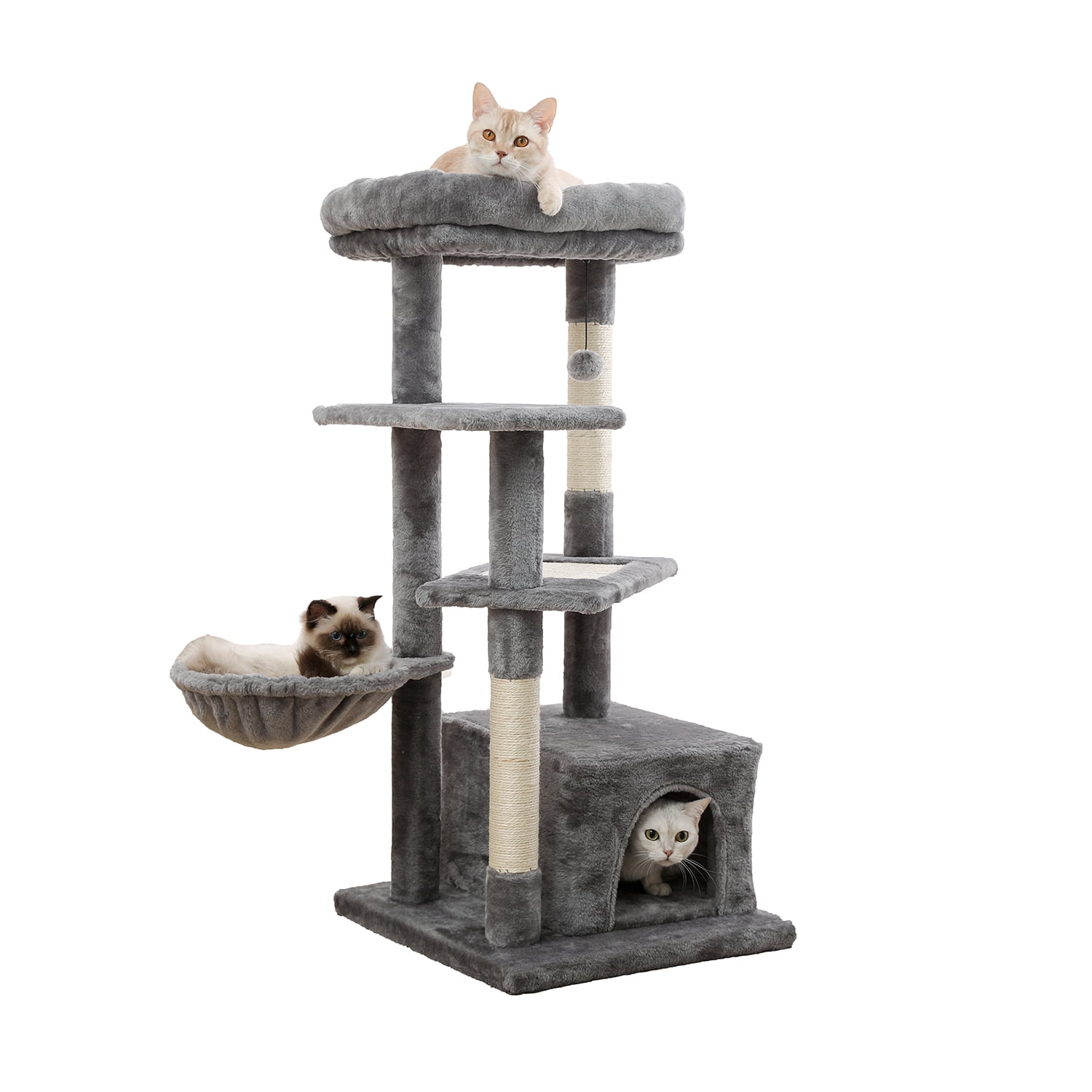 Pefilos 44" Multi-Level Modern Cat Tower for Indoor Cats with Scratching Post, Cozy Condo, Top Perch, Hammock and Dangling Ball For Small to Medium Cat Tree Tower for Adult Cats, Gray Pefilos 44" Multi-Level Modern Cat Tower for Indoor Cats with Scratching Post, Cozy Condo, Top Perch, Hammock and Dangling Ball For Small to Medium Cat Tree Tower for Adult Cats, Gray