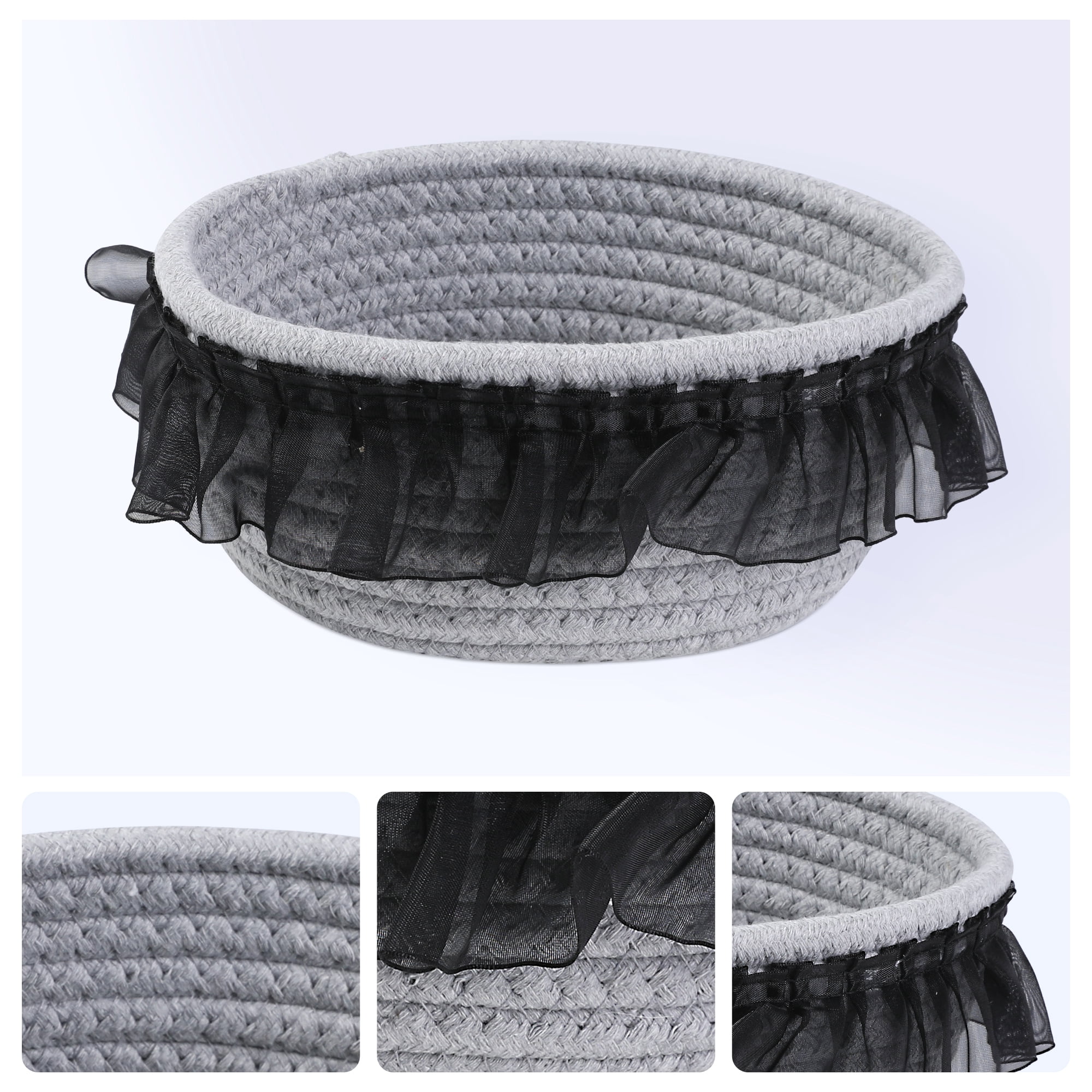 Unique Bargains Woven Storage Basket for Entryway Desk Gray/Black 6.9*5.9*3.5in