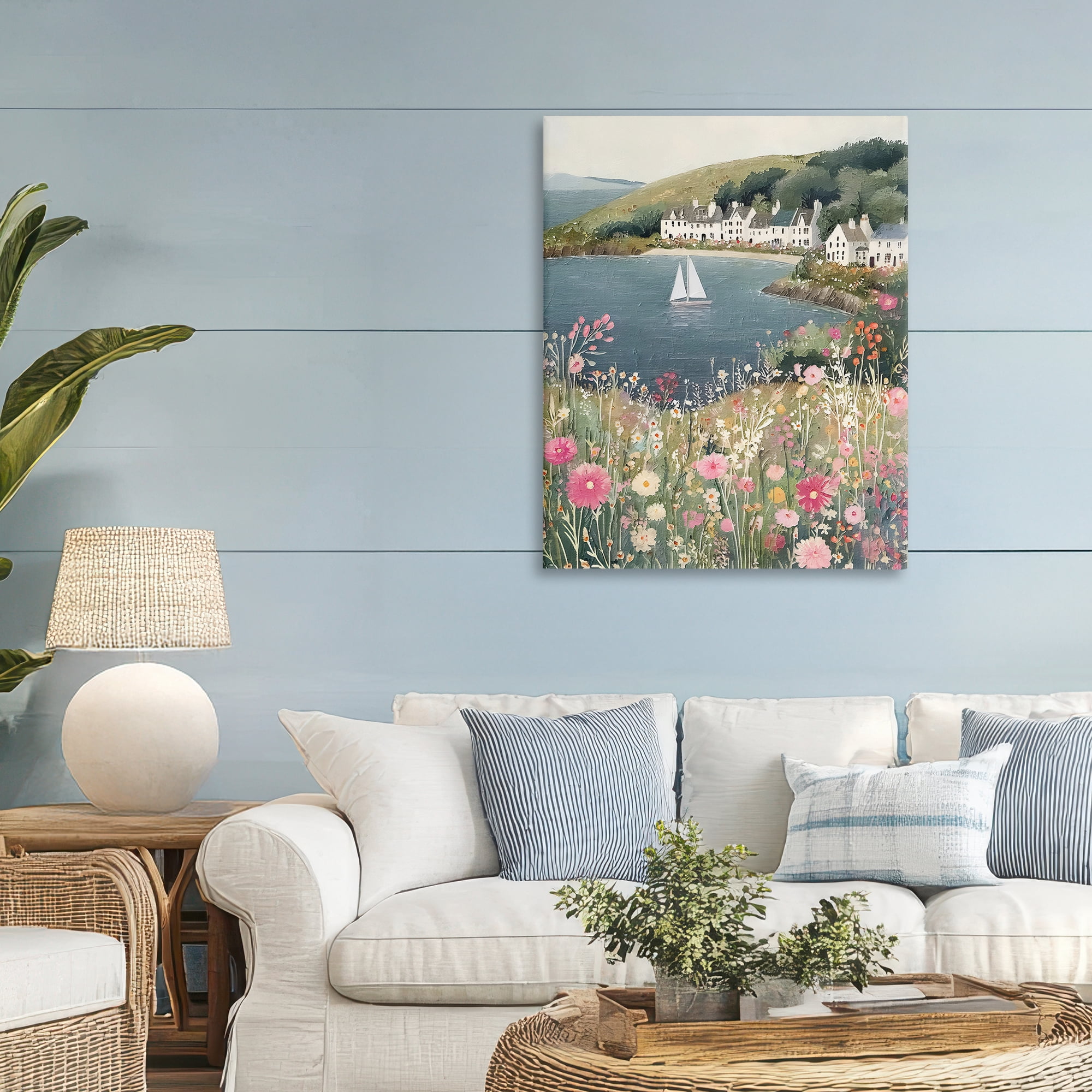 Stupell Industries Clifftop Meadow & Sailboat Canvas Wall Art, design by Riley B