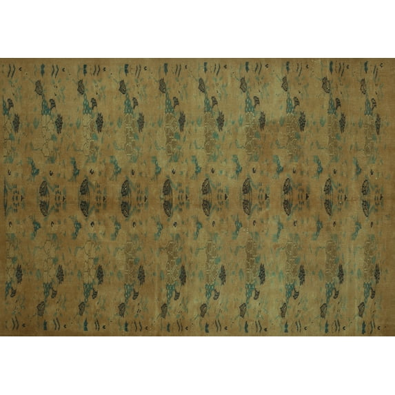 Ahgly Company Machine Washable Indoor Rectangle Abstract Turquoise Blue Contemporary Area Rugs, 6' x 9'