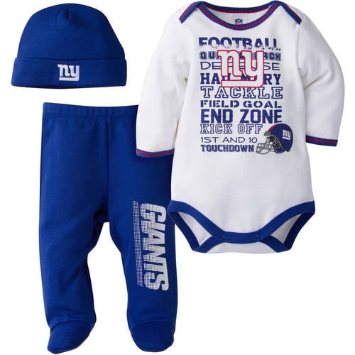 NFL New York Giants Baby Boys Bodysuit, Pant and Cap Outfit Set, 3