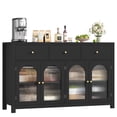 thumbnail image 4 of Homfa 55'' Large Sideboard Buffet Cabinet, Kitchen Storage Cabinet with 3 Drawers and 4 Glass Doors, Wood Coffee Bar Cabinet for Living Room， Black, 4 of 9