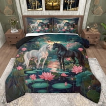 Castle Fairy Romantic Horse Couple Twin Comforter Sets,Happy Valentine's Day Bedding Set