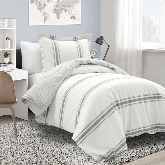 Lush Decor Farmhouse Stripe Duvet Cover - Black - Twin-XL