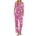 thumbnail image 1 of Sexy Pijama Conjunto para las Mujeres Impreso Bolsillo Pantalones de Manga Corta, Traje Suelto Casual para el Hogar Y el Salón, 1 of 1