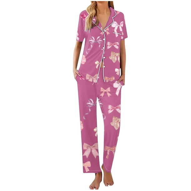 Sexy Pijama Conjunto para las Mujeres Impreso Bolsillo Pantalones de Manga Corta, Traje Suelto Casual para el Hogar Y el Salón