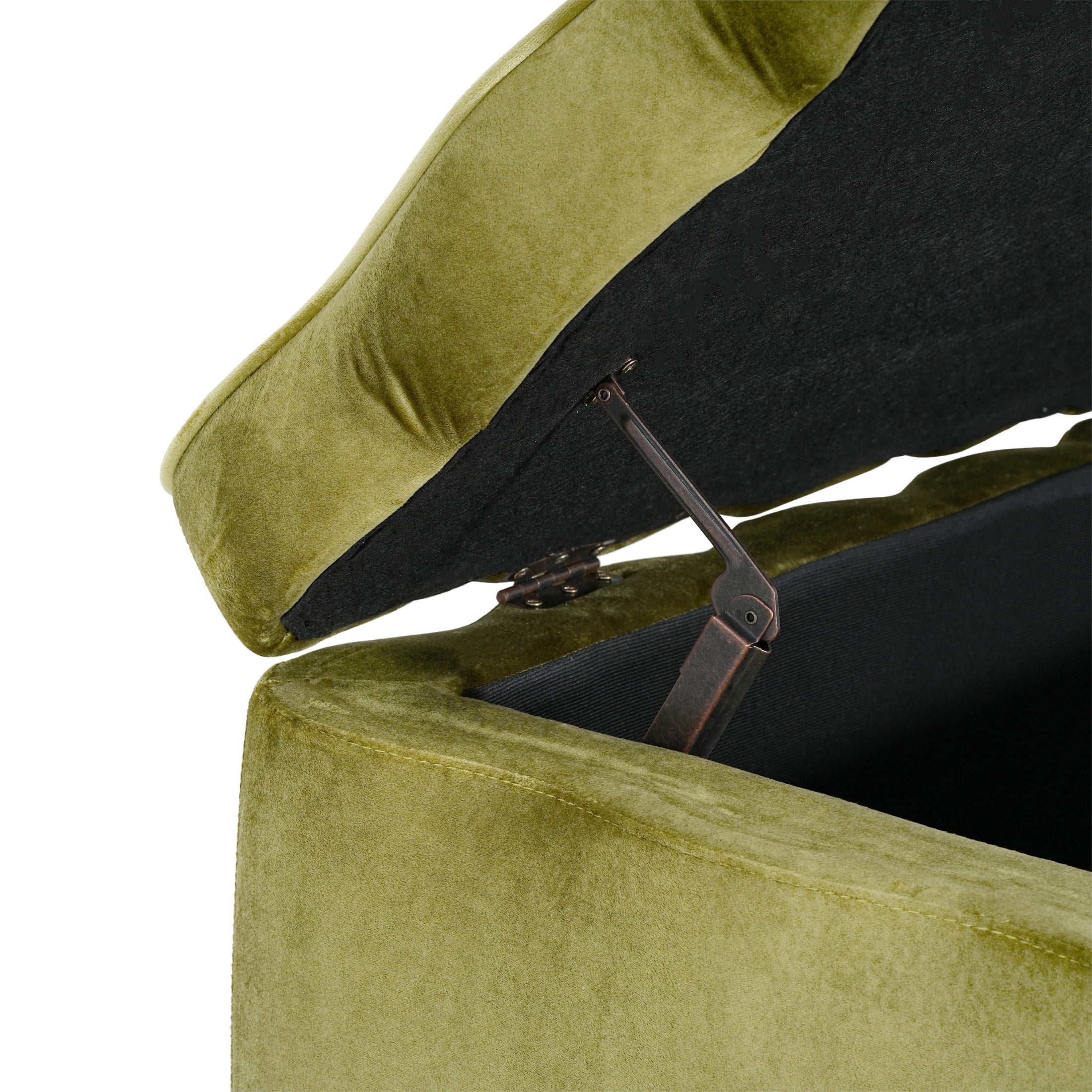 Christopher Knight Home 50" Modern Velvet Storage Ottoman with Scalloped Design, Solid Wood Frame, Olive Green