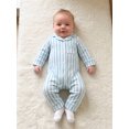 thumbnail image 4 of Cenuakty Baby Jumpsuit Long Sleeve Stripes Print Button Up Romper Footless Pajamas, 4 of 9