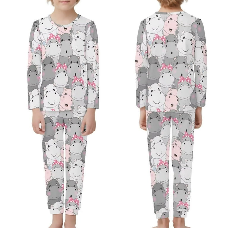 FKELYI 2 Packs Cartoon Hippo Pj Size 7 8 Y Breathable Hoilday Long Sleeve Sleepwear Stretchy Kids Pajamas Boys for Daily Life