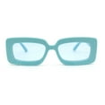 thumbnail image 2 of Trendy Hipster Thick Plastic Narrow Rectangle Minimal Fashion Sunglasses All Blue, 2 of 4