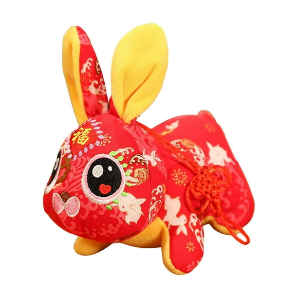 Adorable conejo de peluche de Año Nuevo chino, muñeco de conejito, decoración para el Festival de Primavera, suave 15 cm rojo