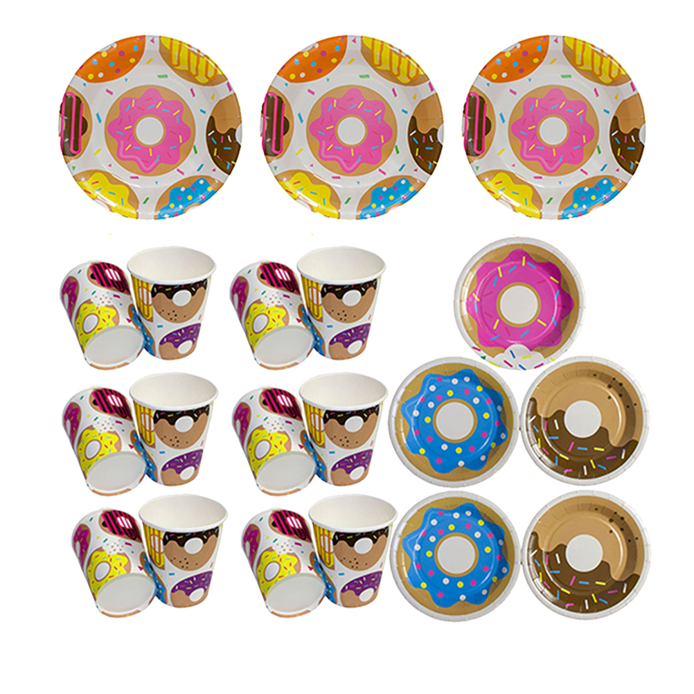 NICEXMAS 1 Set of 48PCS Donut Theme Tableware Set Party Paper Plate
