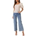 thumbnail image 2 of INSPIRAR CHIC Blusa Floral para Mujeres Cuello Cuadrado con Escote en Corazón Manga Abullonada Espalda Fruncida Top Casual Blanco Amarillo L, 2 of 6