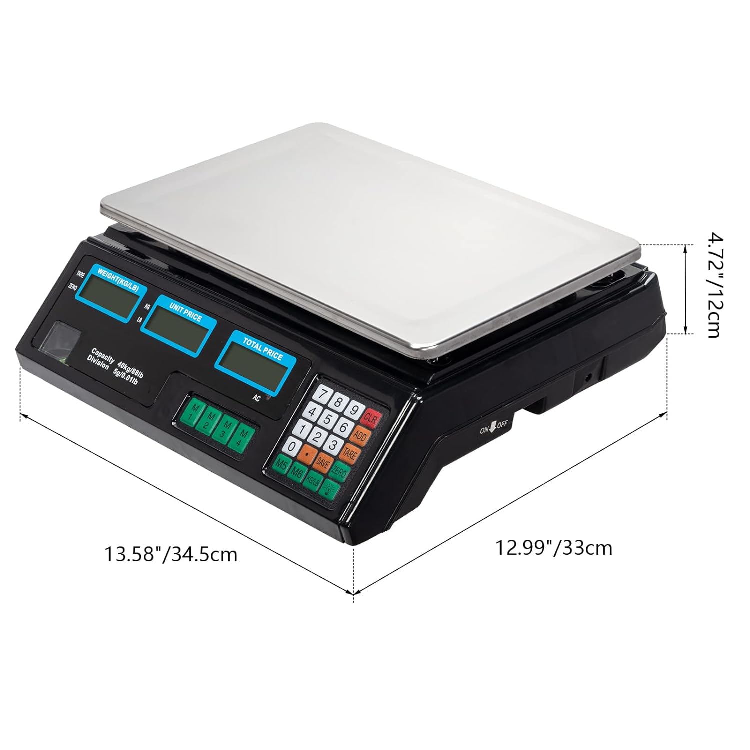 88LB 40KG Electronic Commercial Price Computing Scale with LCD Display for Retail Outlet Store, Kitchen, Restaurant Market, Farmer, Food, Meat, Fruit