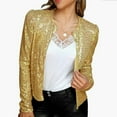 thumbnail image 2 of Lixiuxyad Women Trendy Jacket Color Block Sequin Short Jacket With Standing Collar For Women Casual Versatile Fashion Top Gold, 2 of 5