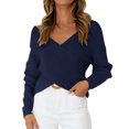 thumbnail image 2 of Moda mujer Color sólido manga larga Pullove cuello en V Casual suéter Tops Fridja  hjk2284, 2 of 8