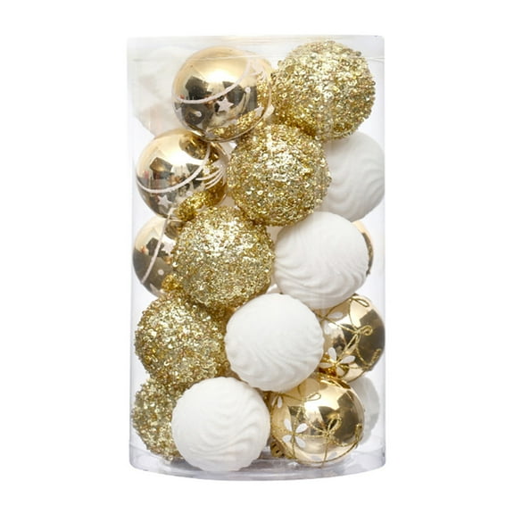 25-Piece Christmas Tree Ornaments Set Christmas Sphere Ornament Set Shatterproof Plastic Christmas Balls Christmas Tree Embellishments White and Gold