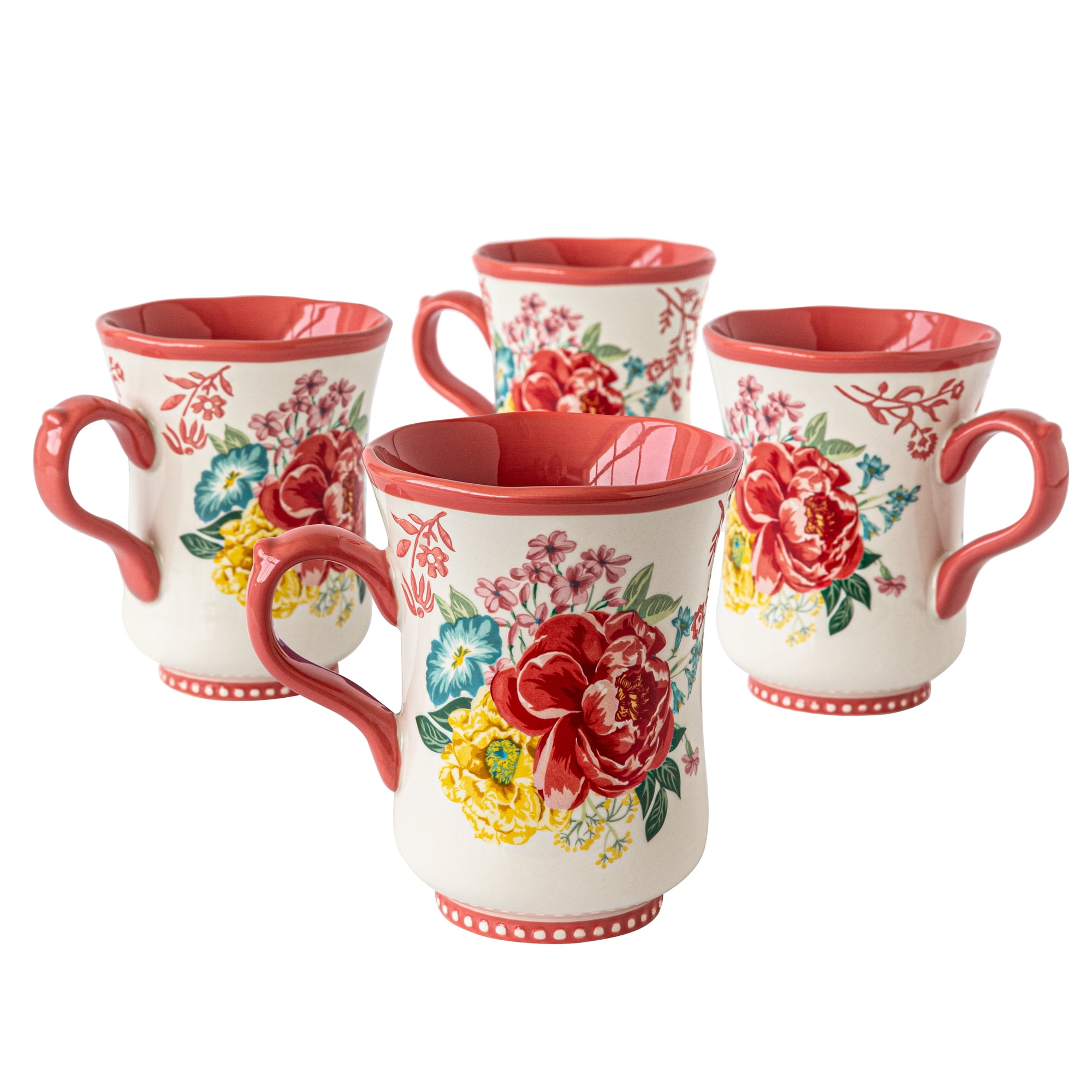 (2 pack) The Pioneer Woman Fancy Flourish 18 Fluid Ounce Stoneware Mug, Pink