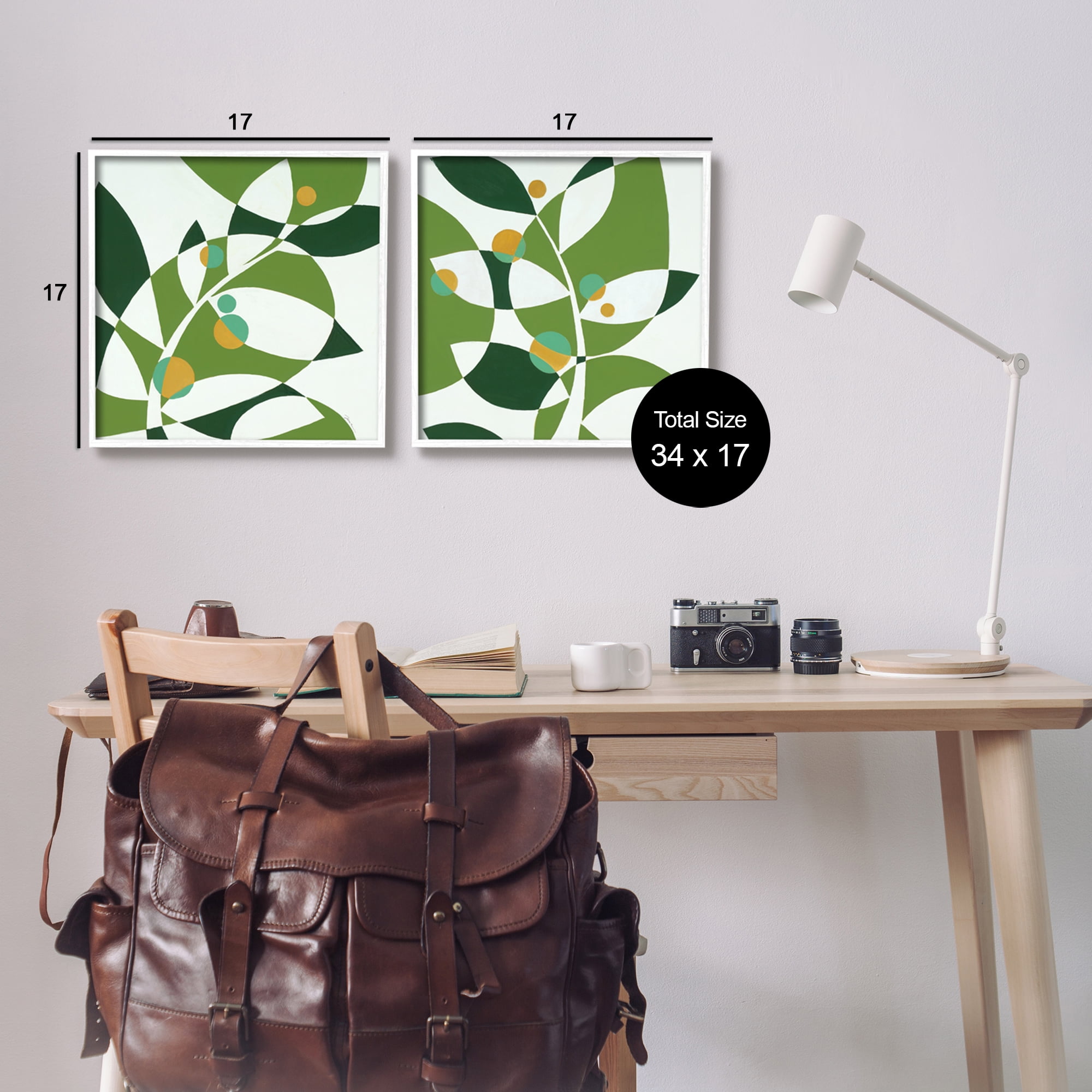 Stupell Industries Tropical Leaves Abstraction Abstract Painting White Framed Art Print Wall Art, 17 x 17, Set of 2
