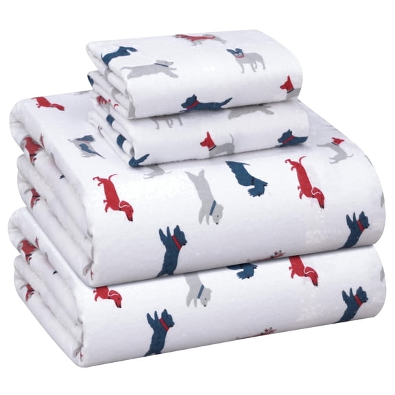 RUVANTI Flannel Sheets King Size - 100% Cotton Brushed King Size Sheets Set - Deep Pockets 16 Inches Bed Sheets - All Seasons Breathable & Extra Soft - Warm & Cozy, 4 Piece, Doggy Day Out