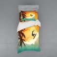 thumbnail image 2 of Ambesonne Grunge Bedding Set 4 Pcs, Surfer Sea Palms Sunset, Queen, Orange Turquoise Black, 2 of 3