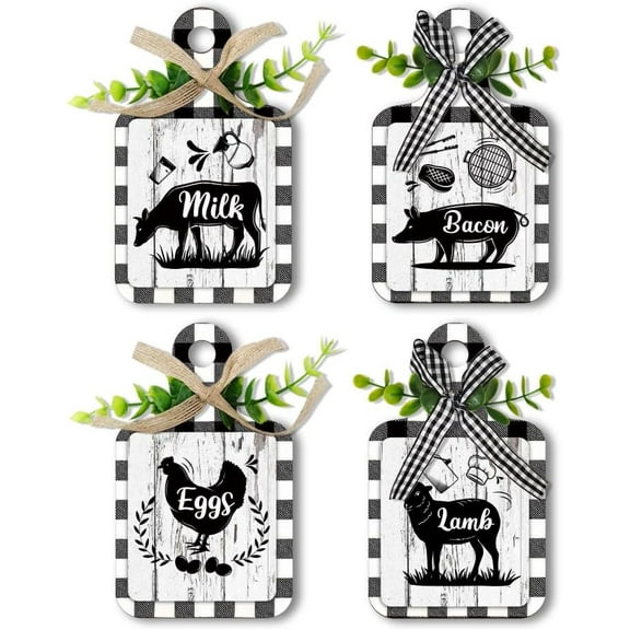 4pcs Farmhouse Kitchen Signs Cow Rooster Pig Wood Sign Kitchen Wall Decor Hanging Plaques Rustic Wooden Signs Eat Sign Board Sign for Home Kitchen Wall Table Decor Store Market diy