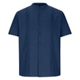 thumbnail image 4 of Ceisia Men's Stand-Collar Cotton-Linen Shirt Summer Loose Casual Short-Sleeve Button-Down Shirt Navy M Gifts, 4 of 6