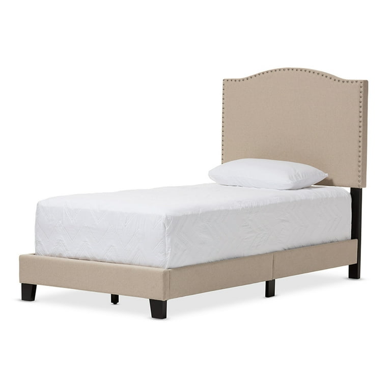 Baxton Studio Benjamin Modern and Contemporary Beige Linen Upholstered Twin Size Arched Bed with Nail Heads Baxton Studio Benjamin Modern and Contemporary Beige Linen Upholstered Twin Size Arched Bed with Nail Heads