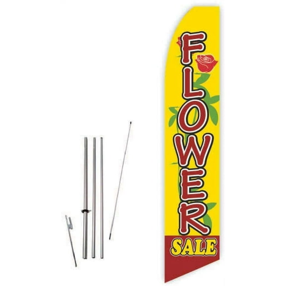 Flower Sale Roses Yellow/Red Super Novo Feather Flag - Complete with 15ft Pole Set and Ground Spike