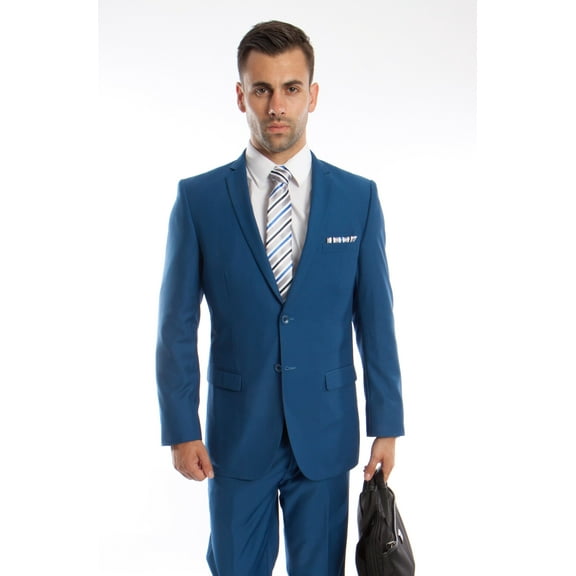 Mens Suit Two Piece Slim Fit Solid Notch Lapel Tuxedo Set