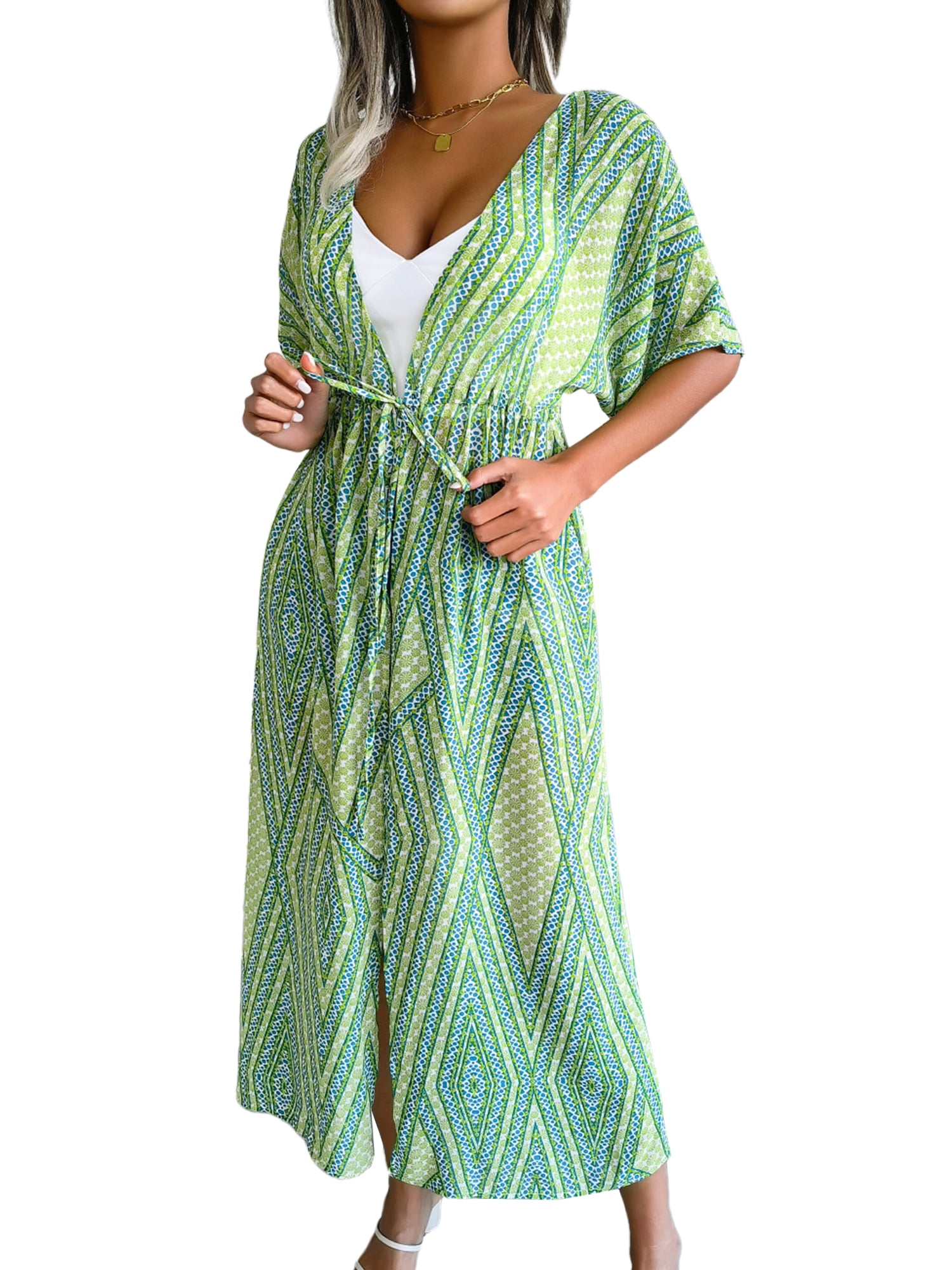 Lumento Women Loose Kaftan Swimsuit Cover Up Beach Long Casual Caftan Dress Holiday Party