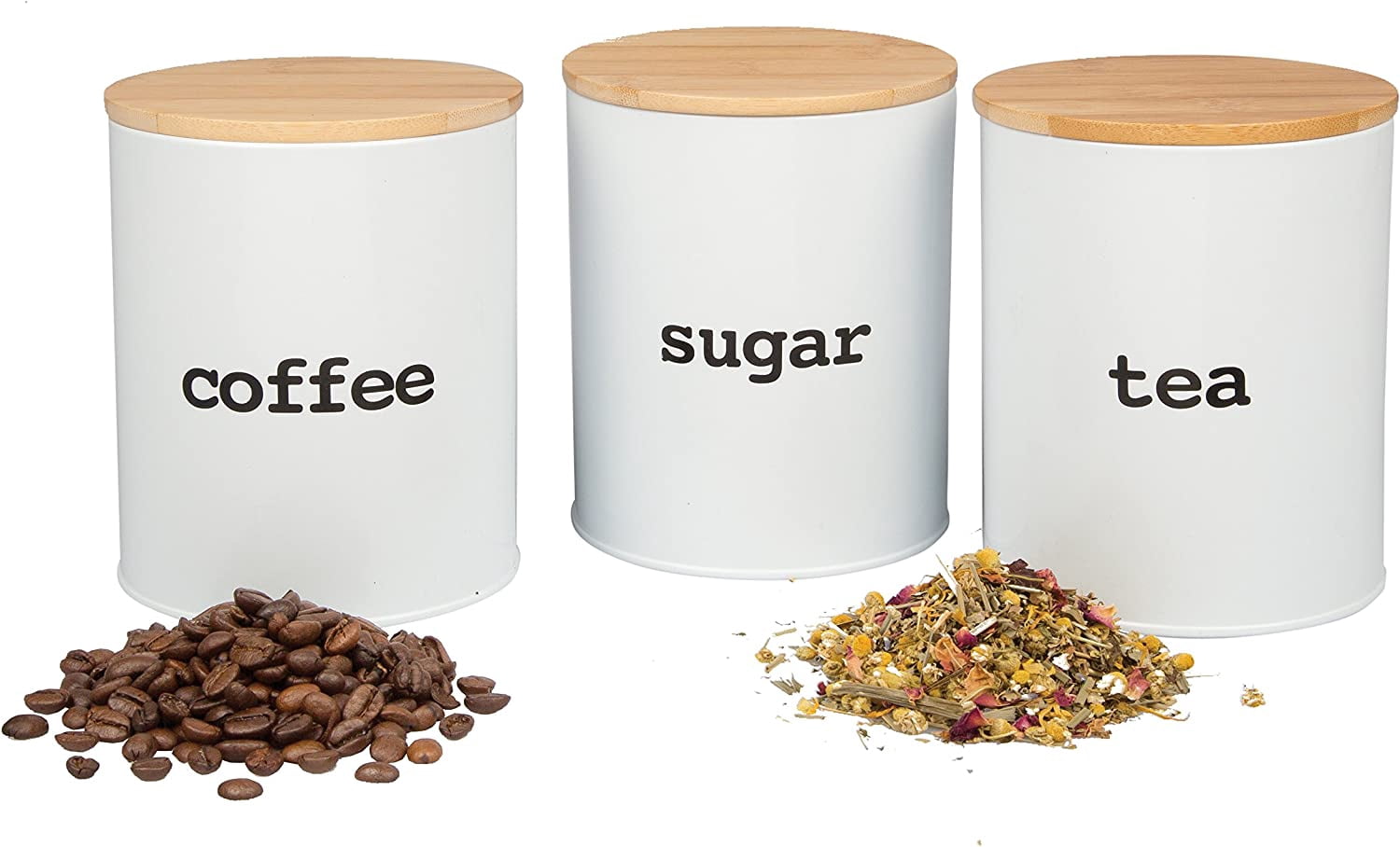Kitchen Canister Set with Airtight Bamboo Lids- 3 Food Storage Containers for Coffee, Tee and Sugar