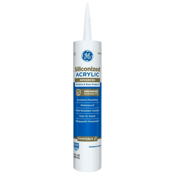 GE Siliconized Acrylic Advanced Sealant Window & Door, Pack of 1, White 10 fl oz Cartridge