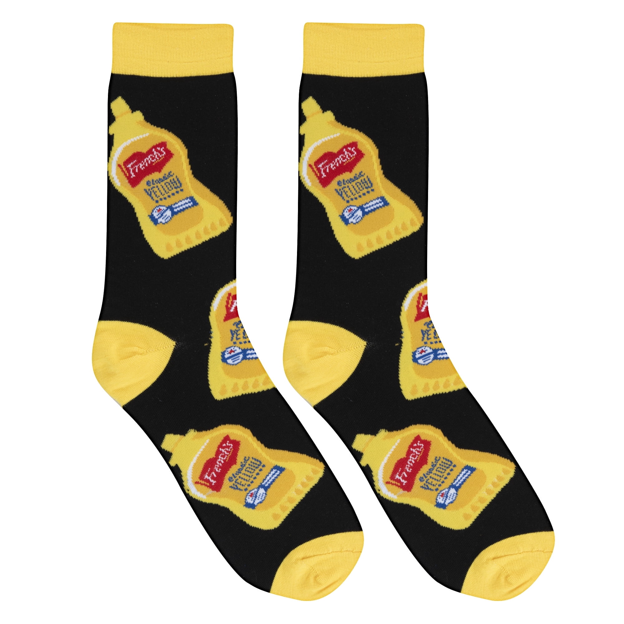 ODD SOX French’s Mustard Crew Socks for Men & Women Funny Novelty Socks Size Large Comfy Cotton