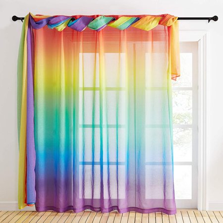 Rainbow Sheer Curtains For Bedroom Girls Room Decor 2 Tone Ombre Pattern Window Semi Short Sheer Curtains For Girly Nursery Kids Daughter Room 55 X 84 Inch Length Set Of 2 Walmart Canada
