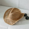 thumbnail image 4 of UDIYO Cowboy Hat Hollow Out Curled Edge Wide Brim,Men & Women's Summer Sun Hat Fishing Hat, 4 of 7