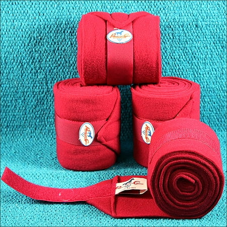 Pair Polo Wraps - CRIMSON RED PROFESSIONAL CHOICE TACK HORSE LEG PILE FLEECE POLO WRAP SET OF 4