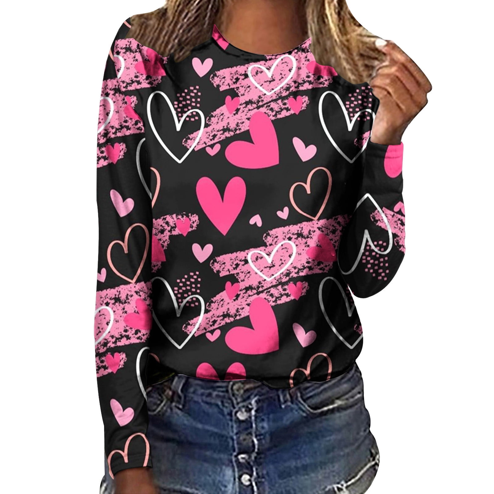 ZQGJB Valentine Day Tops for Women Long Sleeve Love Heart Printed