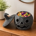 thumbnail image 5 of Halloween Pumpkin Decorations Indoor Black Woven Jack O Lantern Storage Basket with Lid Hollow Pumpkin Tabletop Ornament Rustic Spooky Centerpiece for Mantel Tiered Tray Farmhouse Home Decor, 5 of 9
