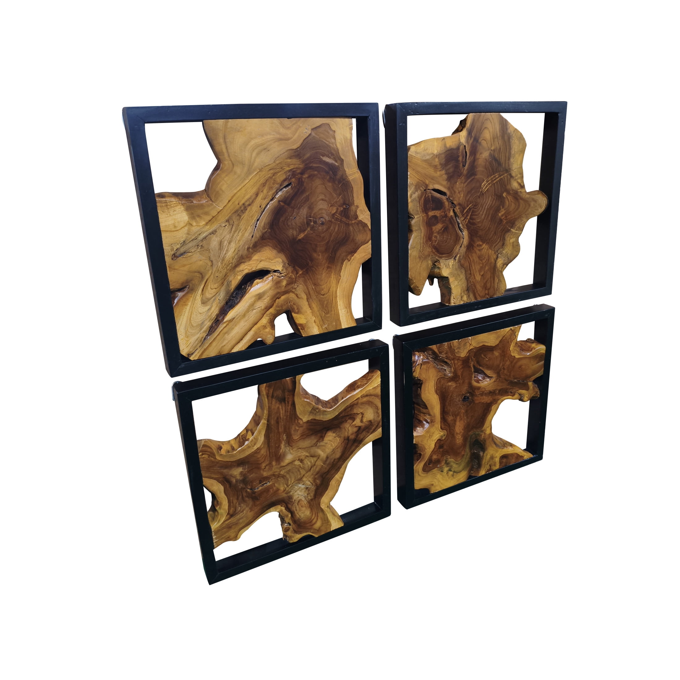 DecMode Rustic Brown Tree Trunk Inspired Wood Wall Décor, Set of 4 18"W x 18"H