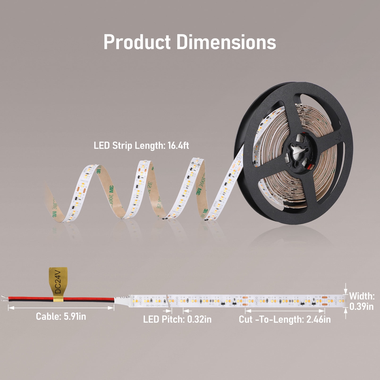 2 Pack 16.4ft Dim-to-Warm 24V LED Strip Light, 3000K to 1800K Dimmable Tape Light for Bedroom, Living Room, 4.7W/ft, UL & CE Listed