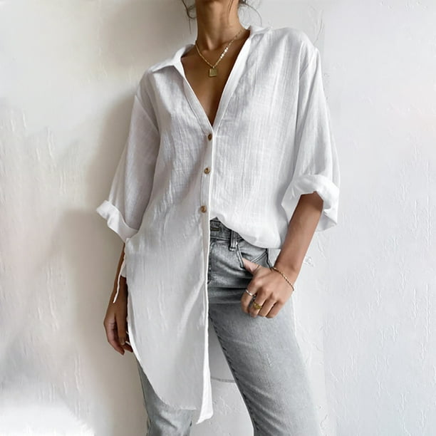 Long-Sleeve Loose-Fit Plain Shirt