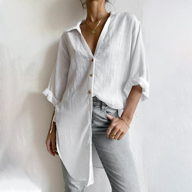 Long-Sleeve Loose-Fit Plain Shirt