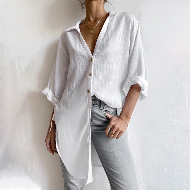 Ensembles pour Femmes Dédoublés Manches 3/4 Solides Tops Chemisier Col en V Pull Femme Blanc M